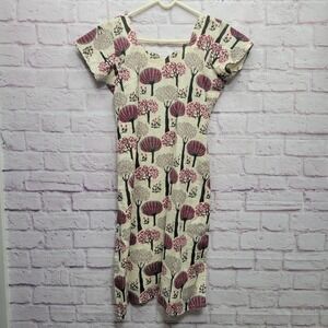 Boho Trees Block Print Long Tunic‎ Sz M Short Sleeves Kurti Cottagecore Prairie